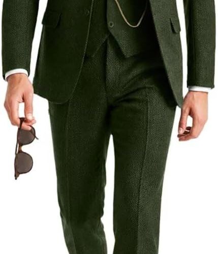 Herringbone Tweed Three Piece Vintage Suit Adjustable Waist big and tall mens