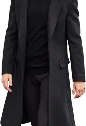 Mens Trench Coat Single Breasted Long Pea Coat Overcoat Big and Tall