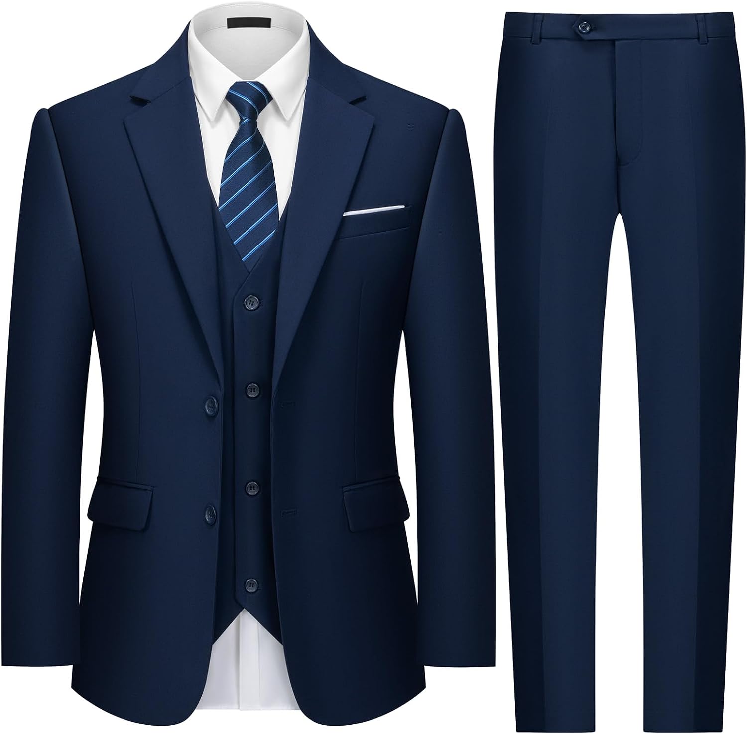 Mens Two Button 3 Piece Suits Tuxedo Set with Blazer Jacket Vest and Pants for Wedding Prom Business Big and Tall