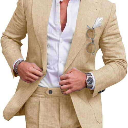 Lightweight Linen Two Piece Vacation Suit Peak Lapel big and tall mens