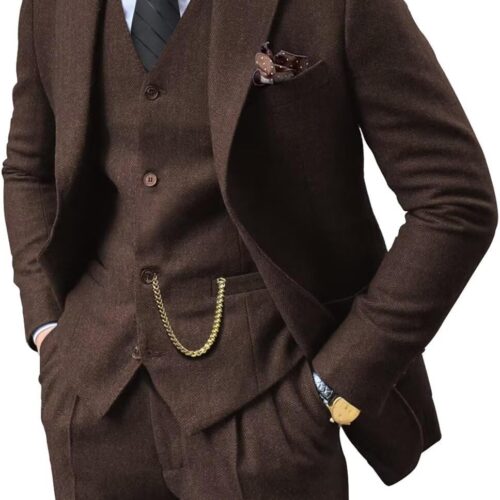Heritage Herringbone Tweed Three Piece Suit Vintage Wedding big and tall mens