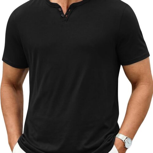 Men's Short Sleeve Casual V Neck Soft Notch Neck Classic Plain Big and Tall T-Shirt
