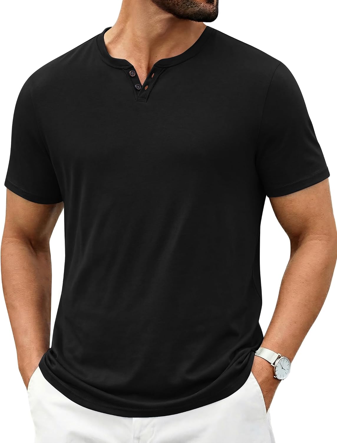 Men's Short Sleeve Casual V Neck Soft Notch Neck Classic Plain Big and Tall T-Shirt