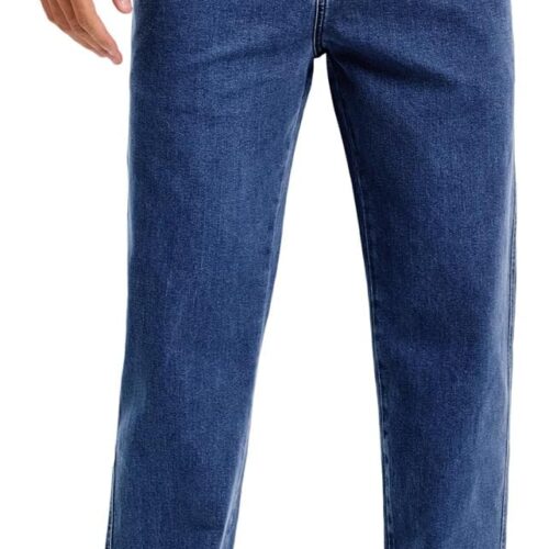 Mens Elastic Waist Relaxed Fit Big and Tall Jeans with Zipper and Button