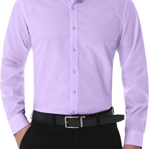 Men's Stretch Dress Shirt Solid Color Microelastic Long Sleeve Casual Soft Business Button Up Big and Tall Shirts