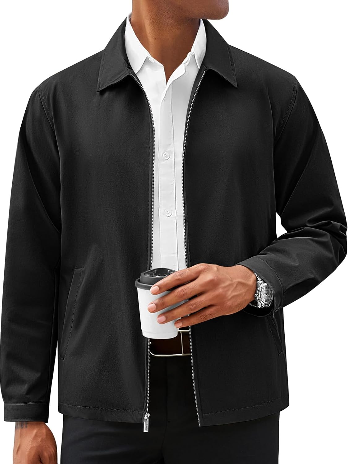 Mens Lightweight Jackets Full Zip Business Casual Windbreaker Fall Golf Coat Jacket with Pockets Big and Tall