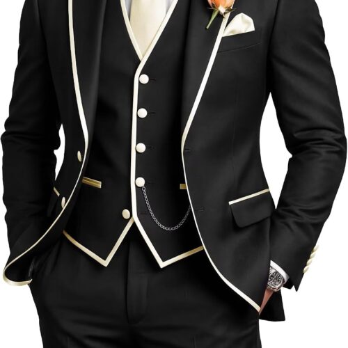 Black Three Piece Tuxedo Set Groom and Groomsman big and tall mens