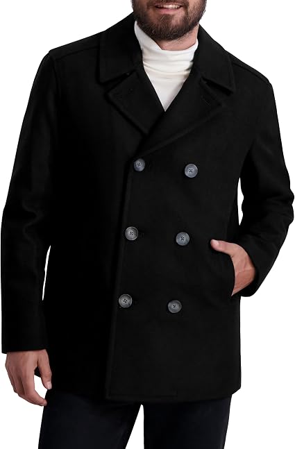 Men's Wool Blend Peacoat Double Breasted Winter Coat Big and Tall