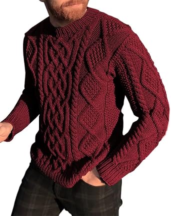Mens Cable Knit Pullover Sweater Casual Crewneck Sweaters Big and Tall