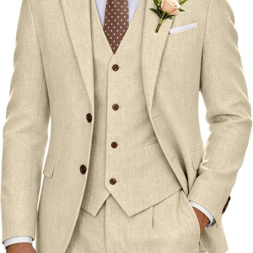 Premium Linen Three Piece Suit Beach Wedding and Business Casual big and tall mens