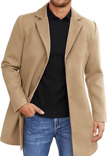 Mens Wool Blend Coat Winter Trench Overcoat Classic Peacoat Big and Tall