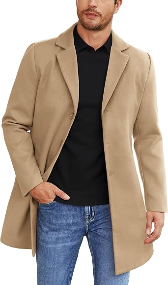 Mens Wool Blend Coat Winter Trench Overcoat Classic Peacoat Big and Tall
