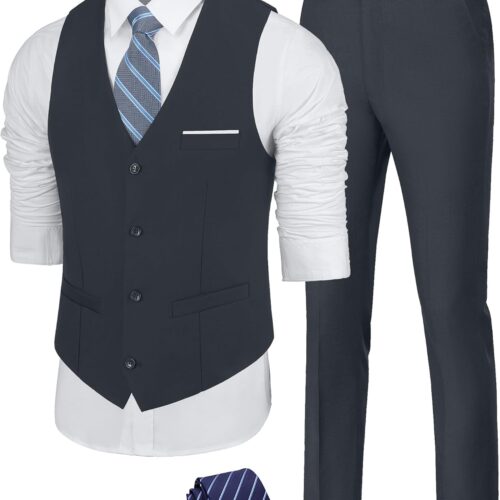 Single Breasted Two Piece Vest and Trouser Set With Tie big and tall mens