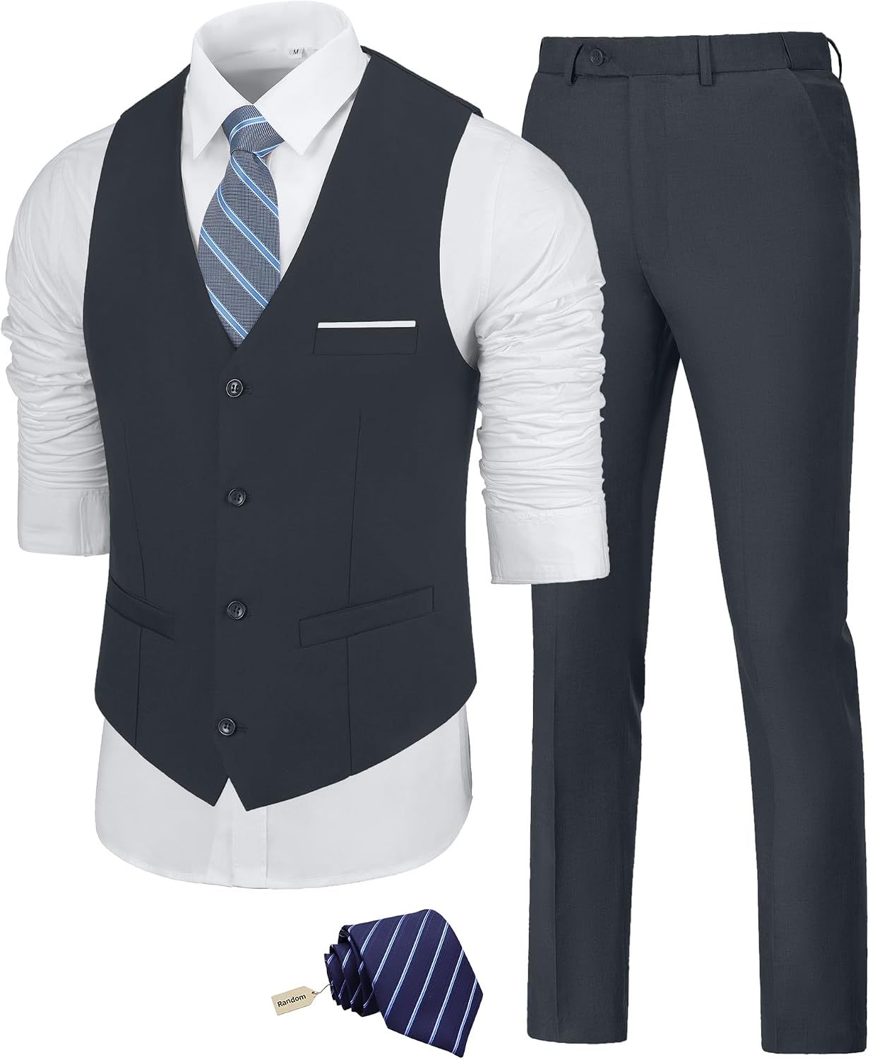 Single Breasted Two Piece Vest and Trouser Set With Tie big and tall mens