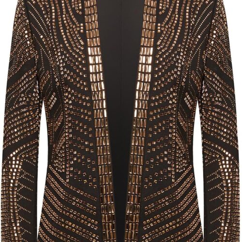 Bespoke Embroidered Sequin Dinner Jacket Black and Gold big and tall mens