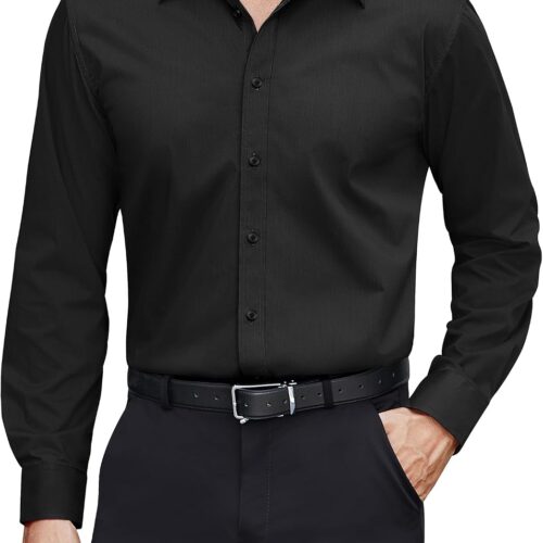 Men's Stretch Stain Shield Long Sleeve Solid Formal Business Casual Button Down Big and Tall Dress Shirt