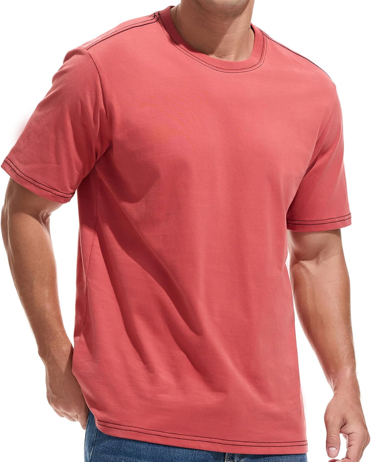 Men's Heavy Weight Crew Neck Premium Cotton Thick Pre Shrunk Big and Tall T-Shirt