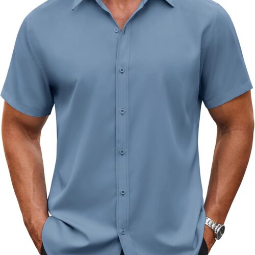 Men's Button Down Short Sleeve Dress Casual Beach Summer Wedding Big and Tall Shirt