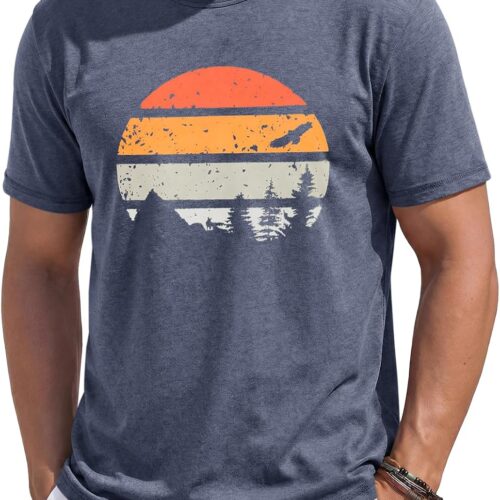 Men's Casual Graphic Print Short Sleeve Crew Neck Big and Tall T-Shirt