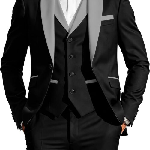 Black Shawl Lapel Three Piece Tuxedo Double Vent big and tall mens