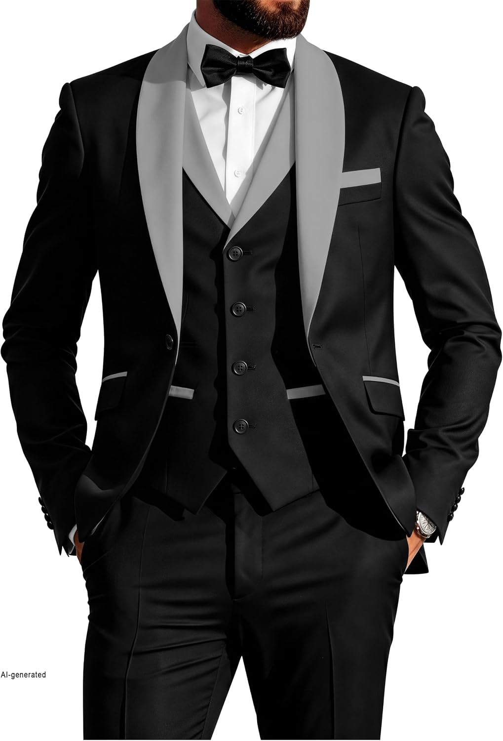 Black Shawl Lapel Three Piece Tuxedo Double Vent big and tall mens