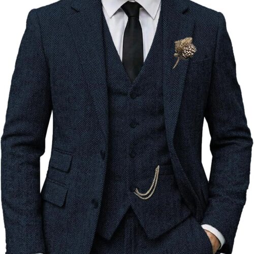 Classic Tweed Herringbone Three Piece Suit Regular Fit big and tall mens