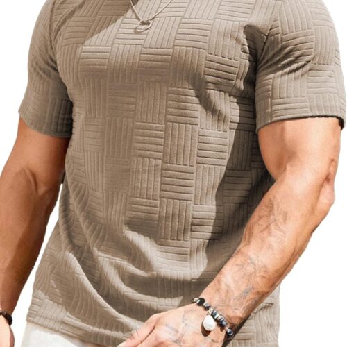 Mens Casual Stretch Solid Crewneck Short Sleeve Textured Big and Tall T-Shirt