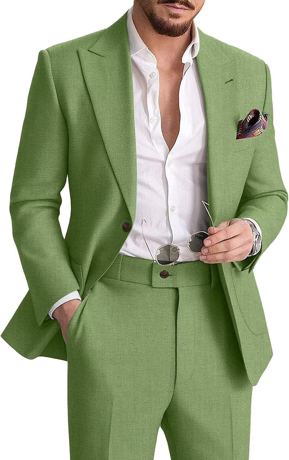 Wrinkle Resistant Linen Two Piece Summer Suit Beach Wedding big and tall mens