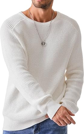 Men's Crewneck Pullover Sweater Waffle Knitted Sweaters Big and Tall