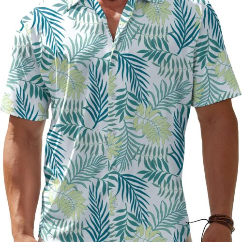Men's Hawaiian Wrinkle Free Short Sleeve Button Down Tropical Floral Beach Vacation Big and Tall Shirt