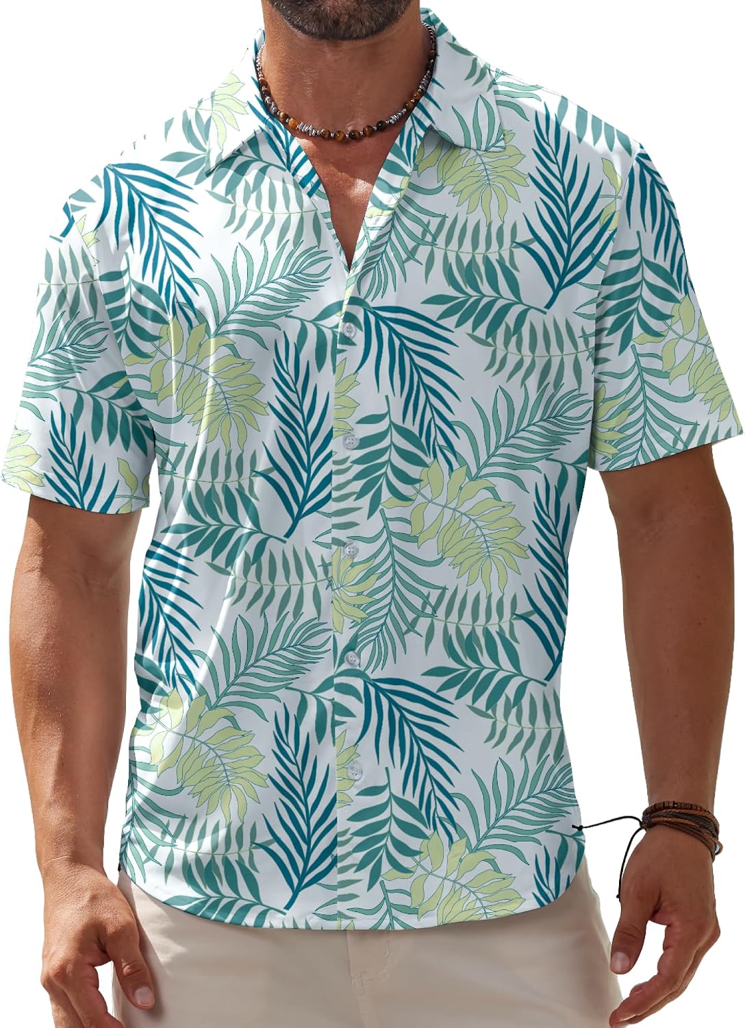 Men's Hawaiian Wrinkle Free Short Sleeve Button Down Tropical Floral Beach Vacation Big and Tall Shirt