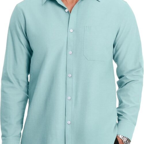 Men Cotton Oxford Dress Shirt Long Sleeve Button Down Collar Business Casual Wrinkle Free Big and Tall Shirt