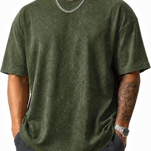 Mens Oversized Loose Fit Vintage Washed Casual Streetwear Unisex Short Sleeve Heavy Cotton Big and Tall T-Shirt