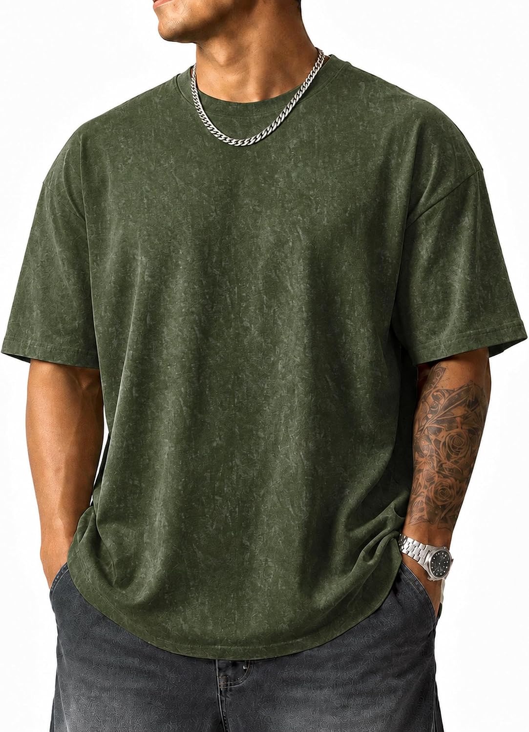 Mens Oversized Loose Fit Vintage Washed Casual Streetwear Unisex Short Sleeve Heavy Cotton Big and Tall T-Shirt
