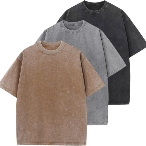 Men's Cotton Oversized Unisex Short Sleeve Casual Loose Wash Solid Basic Big and Tall T-Shirt