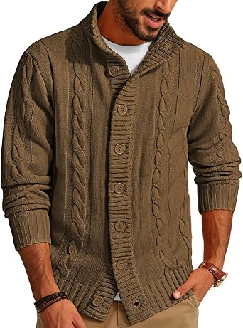 Men's Button Front Knit Cardigan Casual Layering Sweater for Cool Weather Big and Tall