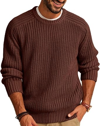 Men Crew Neck Textured Fisherman Sweater Big and Tall