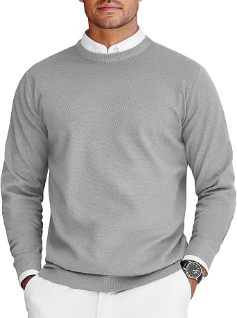 Men's Lightweight Crewneck Knit Pullover Comfortable Everyday Sweater for Transitional Weather Big and Tall