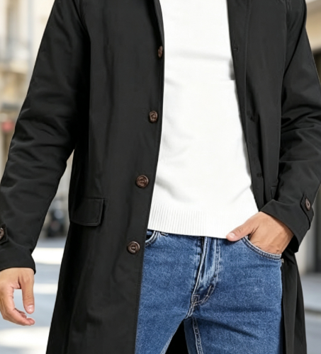 Mens Trench Coat Single Breasted Long Jacket Windbreaker Overcoat Big and Tall