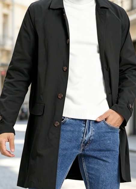 Mens Trench Coat Single Breasted Long Jacket Windbreaker Overcoat Big and Tall