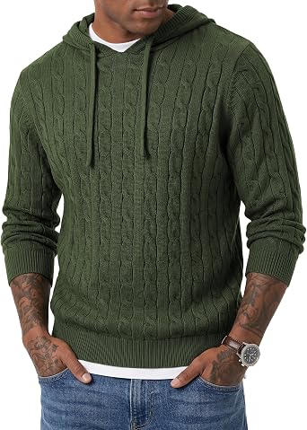 Men's Hooded Collar Knit Sweater Casual Pullover Top for Relaxed Fall and Winter Looks Big and Tall