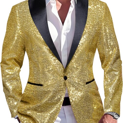 Retro Sequin One Button Metallic Blazer big and tall mens