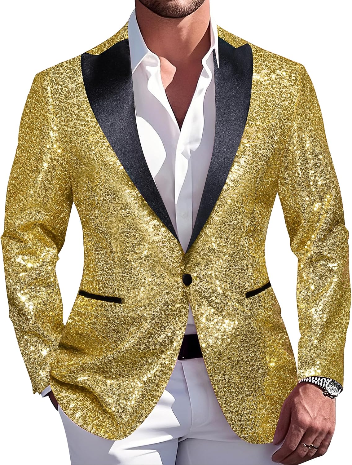 Retro Sequin One Button Metallic Blazer big and tall mens