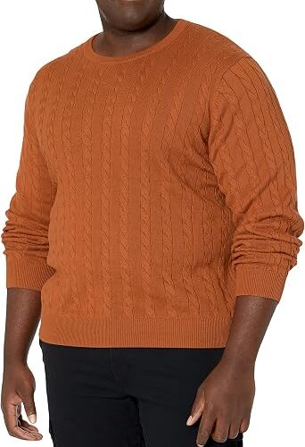 Men's Crewneck Cable Cotton Pullover Sweater Big and Tall