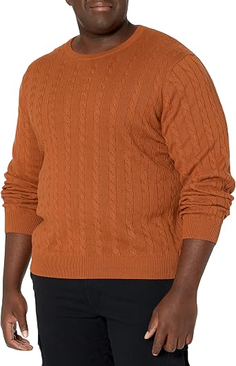 Men's Crewneck Cable Cotton Pullover Sweater Big and Tall