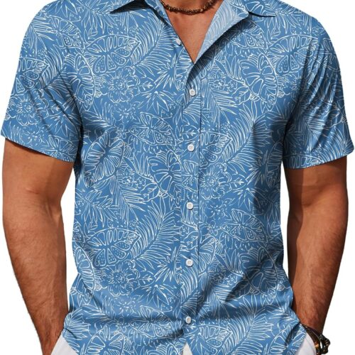 Mens Hawaiian Short Sleeve Button Down Aloha Casual Beach Big and Tall Shirt