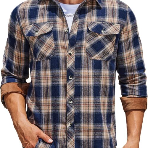 Men's Lightweight Long Sleeve Button Down Flannel Big and Tall Shirt